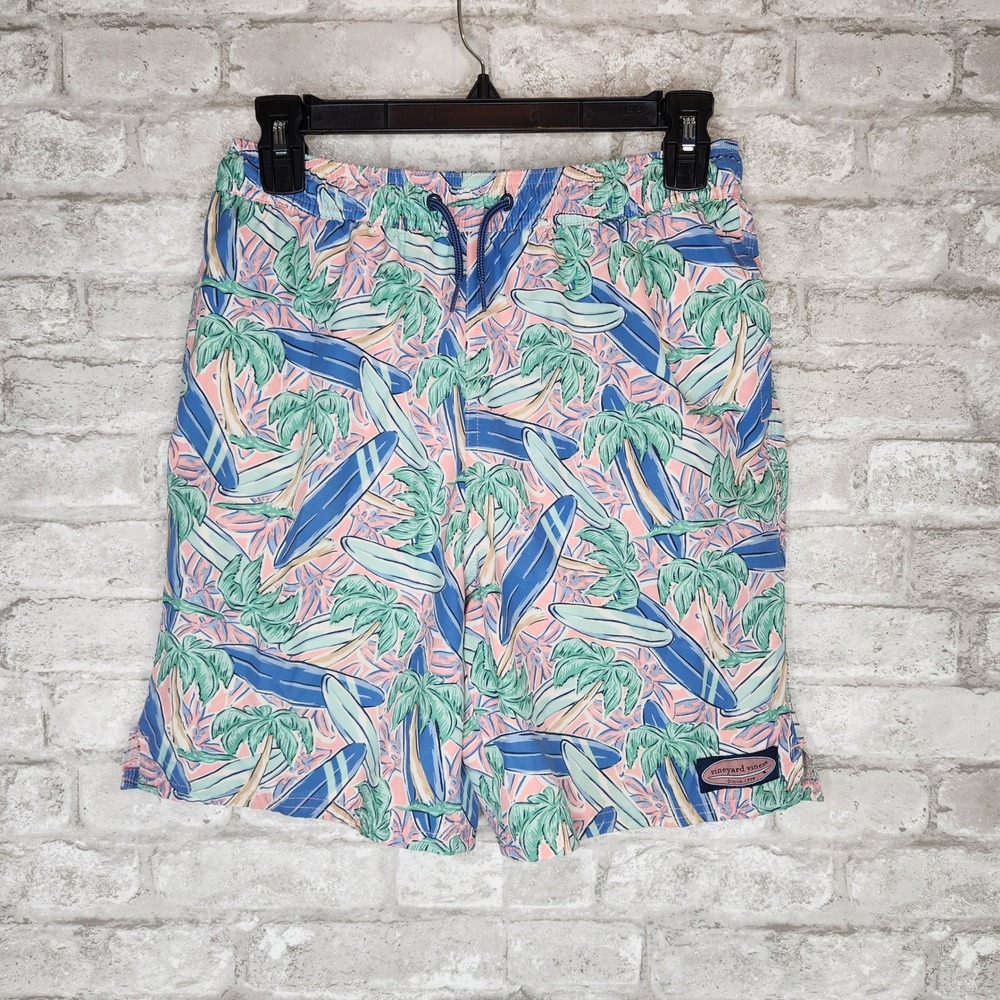 Vineyard Vines Swim Trunks Surfboard‎ Palm Tree Tropical Pink Blue Large